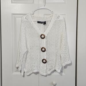 Frazzle Womens White Lace Bronze Snap Cardigan Size Med 3/4 Sleeve Boho Coquette